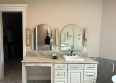 Bright bathroom with clean painted walls and vanity