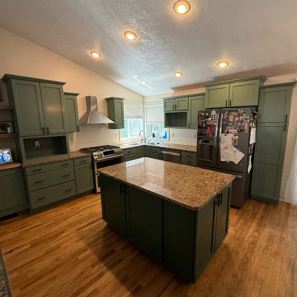 Modern kitchen with painted cabinets and island