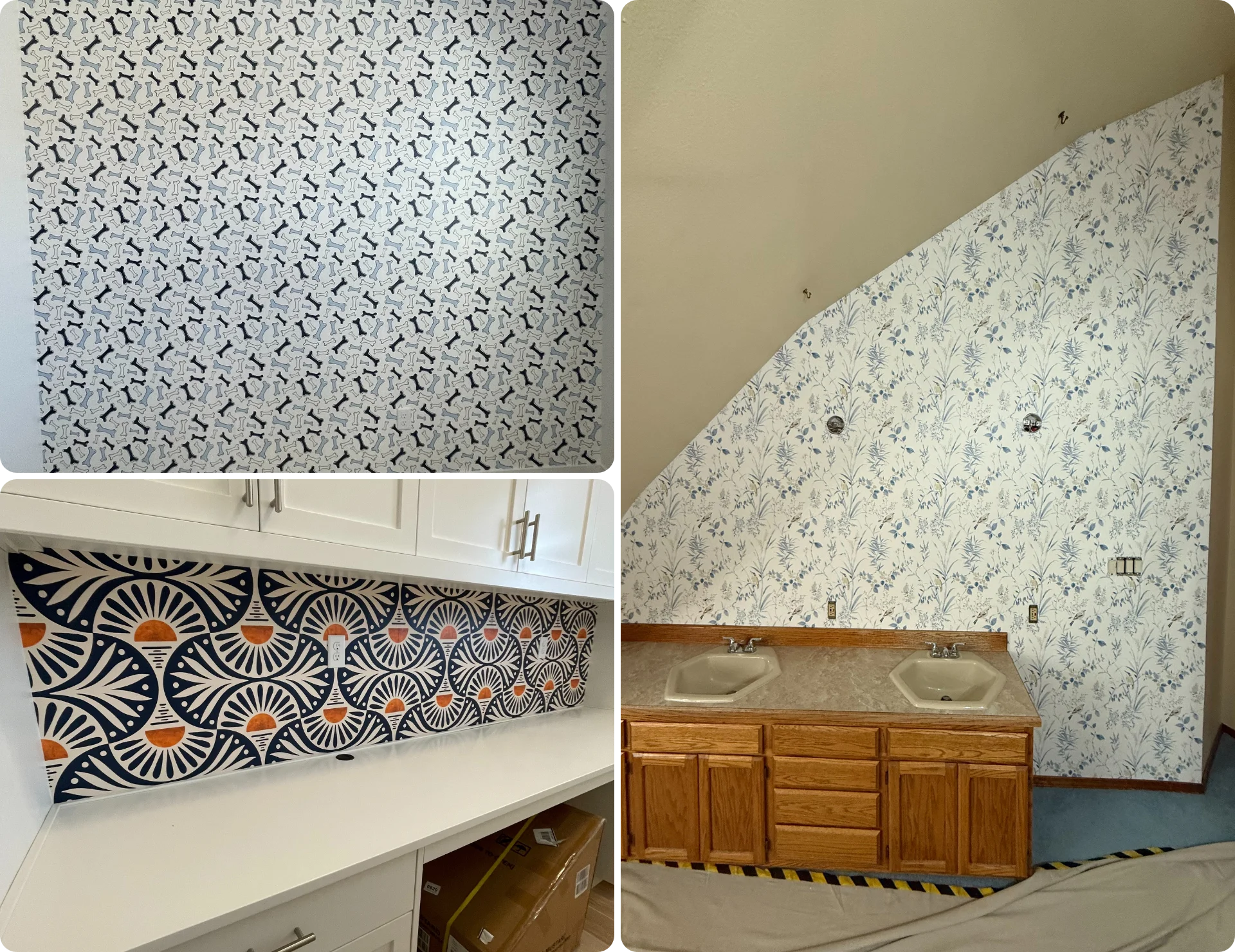 Wall surfaces showing wallpaper areas and preparation conditions