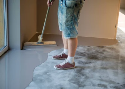 Residential epoxy installation with coating being applied