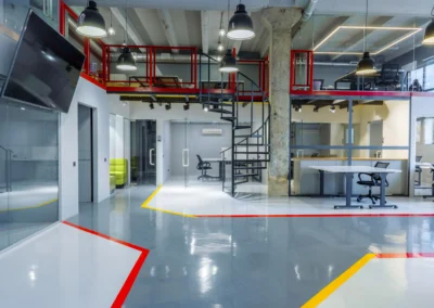 Industrial epoxy flooring with safety striping