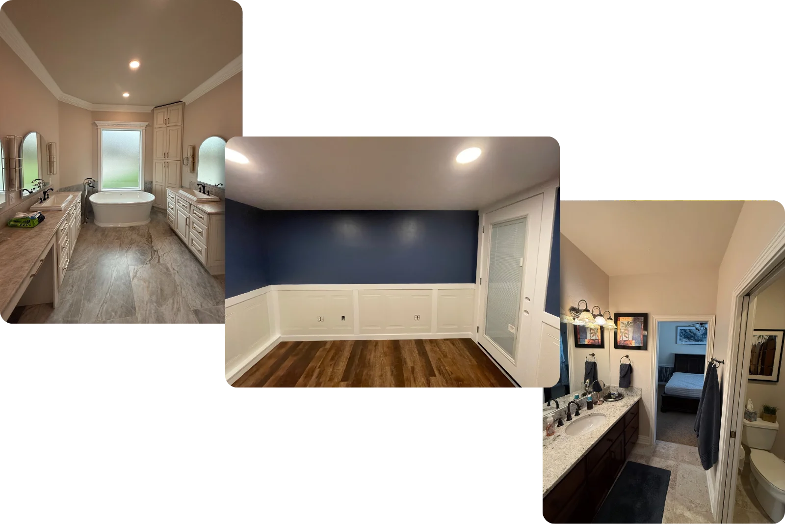 Interior painting results showing bathroom, living space, and hallway finishes